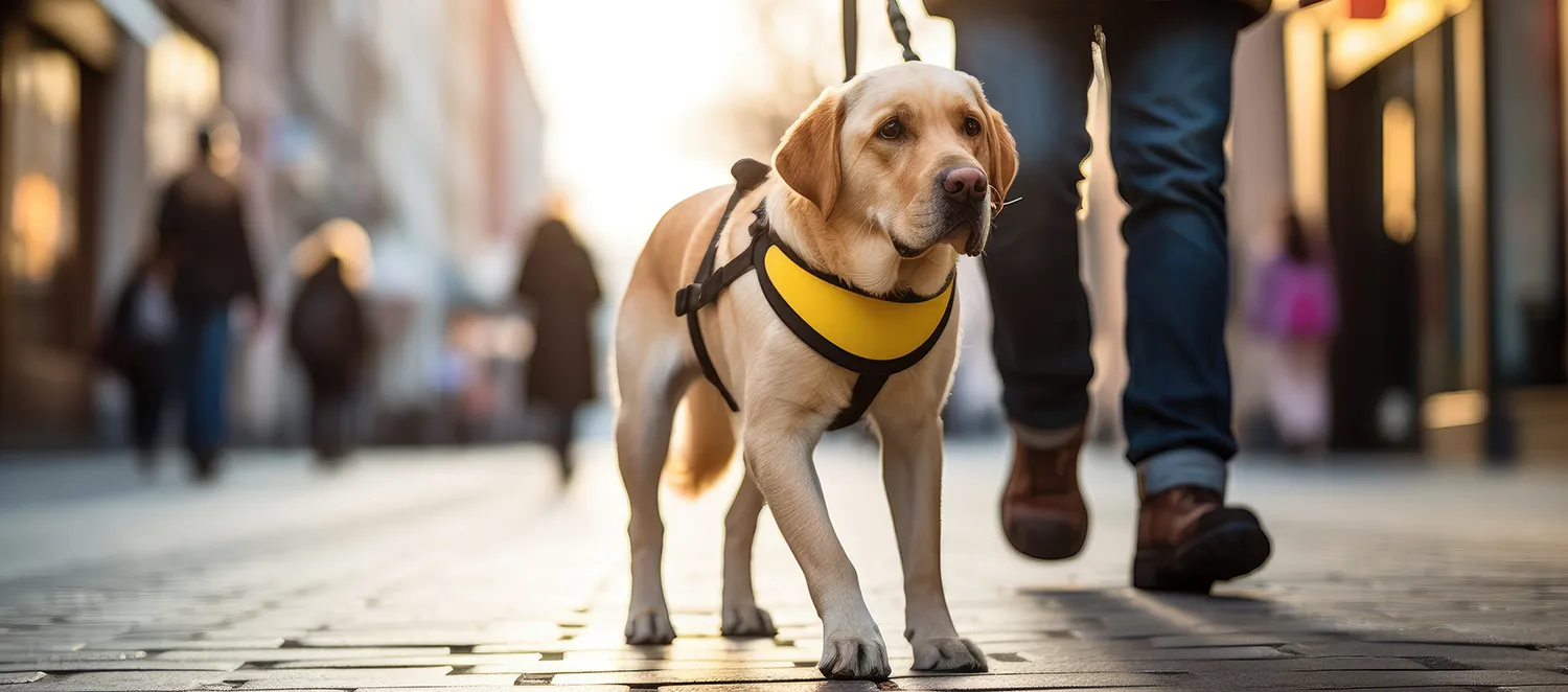 Blindenführhund in der Fussgängerzone